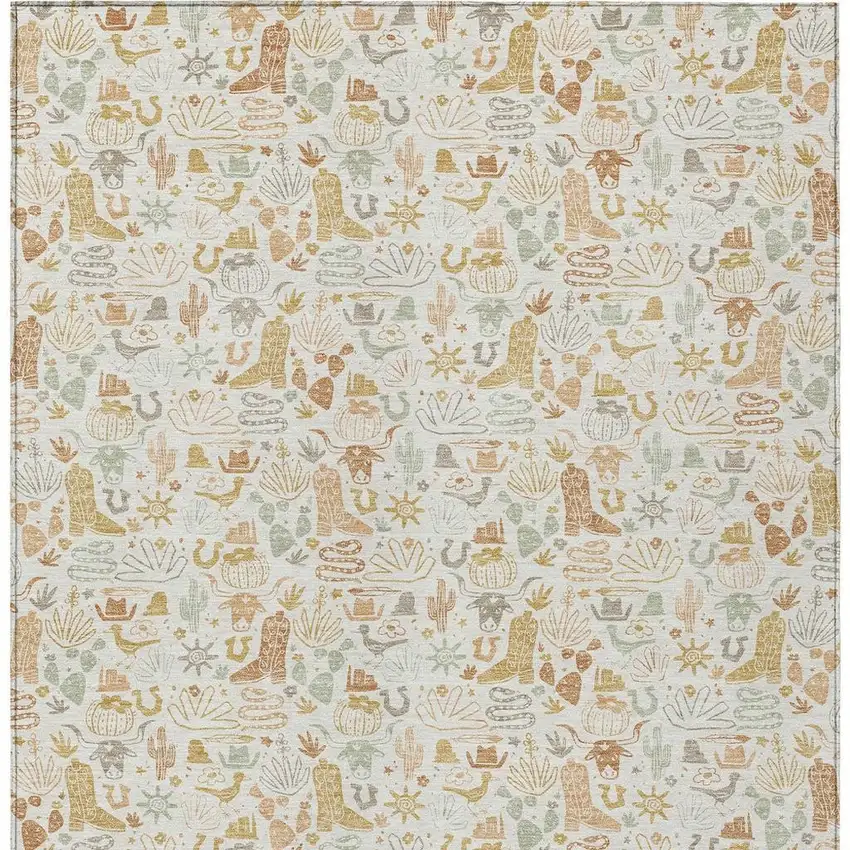 Ivory And Cream Stars Washable Indoor Outdoor Area Rug Photo 3