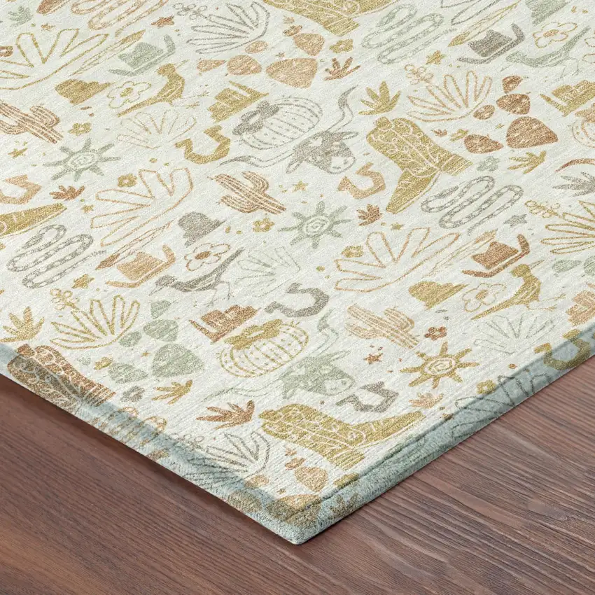 Ivory And Cream Stars Washable Indoor Outdoor Area Rug Photo 4
