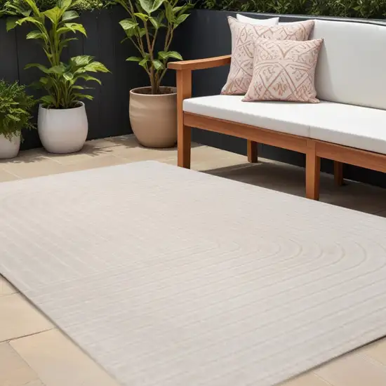 Ivory And Cream Striped Indoor Outdoor Area Rug Photo 1