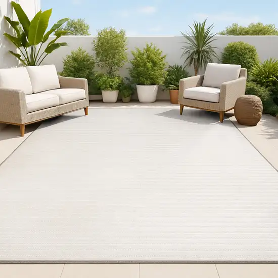 Ivory And Cream Striped Indoor Outdoor Area Rug Photo 4