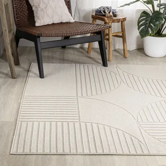 Ivory And Cream Striped Indoor Outdoor Area Rug Photo 7