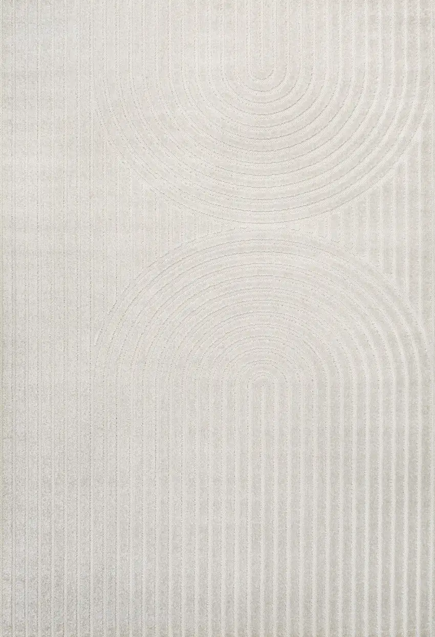 Ivory And Cream Striped Indoor Outdoor Area Rug Photo 1