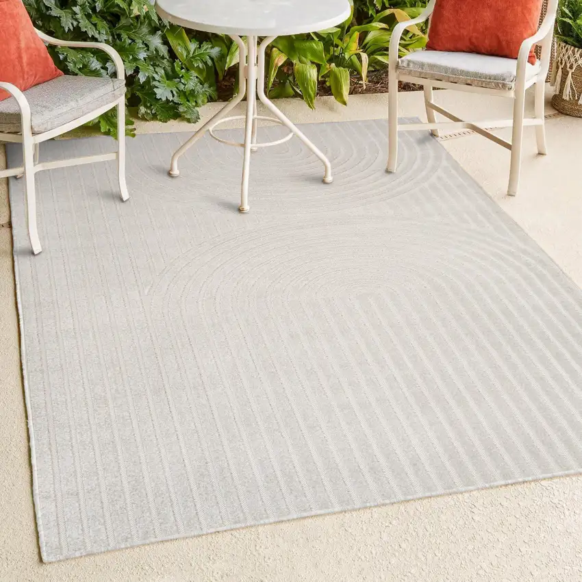 Ivory And Cream Striped Indoor Outdoor Area Rug Photo 7