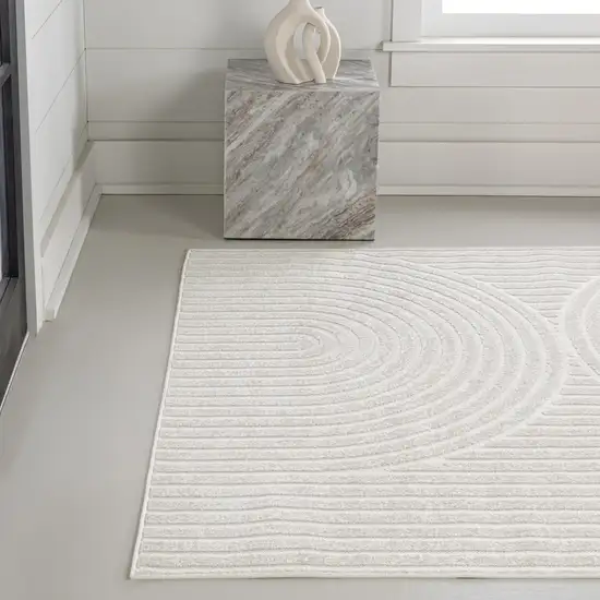 Ivory And Cream Striped Indoor Outdoor Area Rug Photo 4