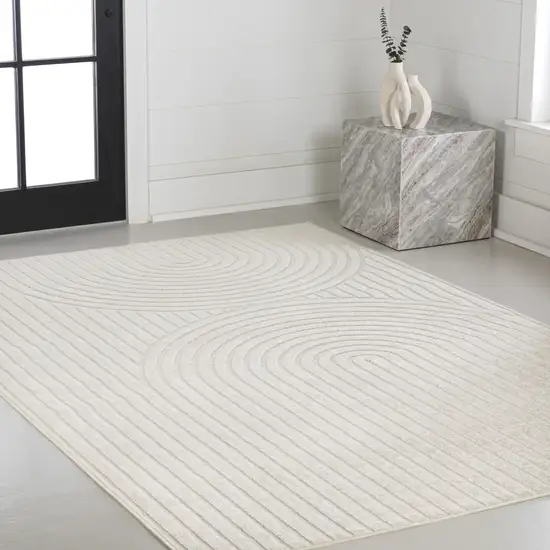 Ivory And Cream Striped Indoor Outdoor Area Rug Photo 6