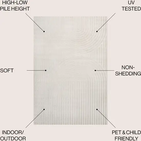 Ivory And Cream Striped Indoor Outdoor Area Rug Photo 8