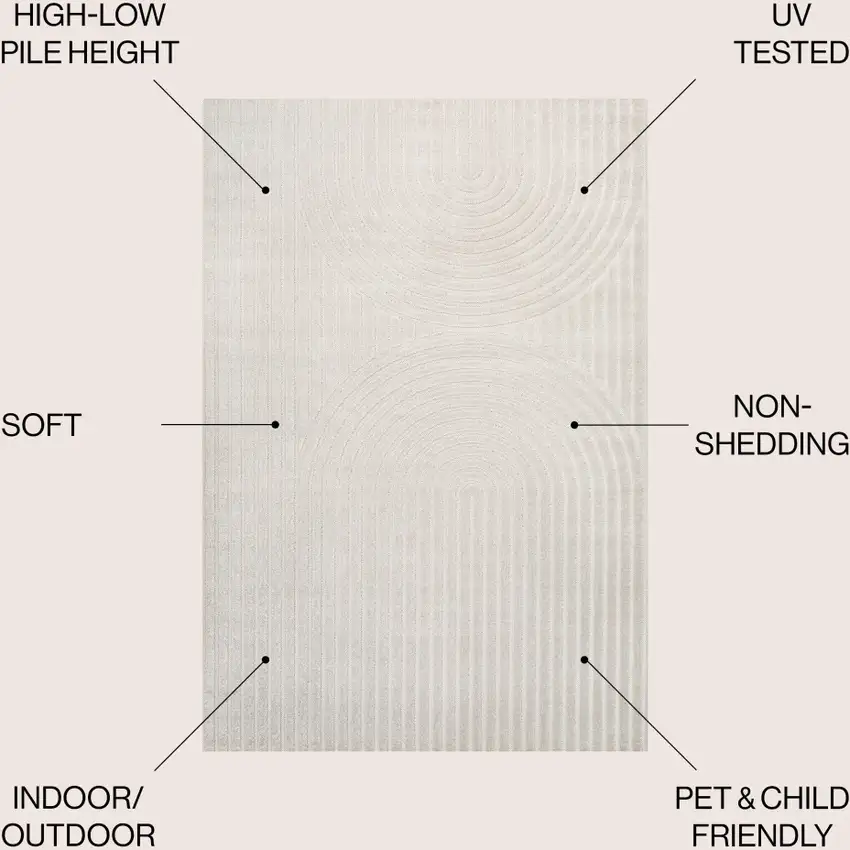 Ivory And Cream Striped Indoor Outdoor Area Rug Photo 8