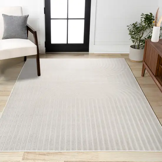 Ivory And Cream Striped Indoor Outdoor Area Rug Photo 5