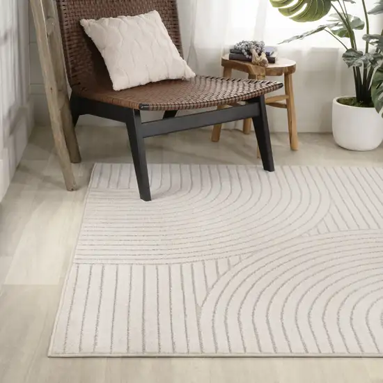 Ivory And Cream Striped Indoor Outdoor Area Rug Photo 5