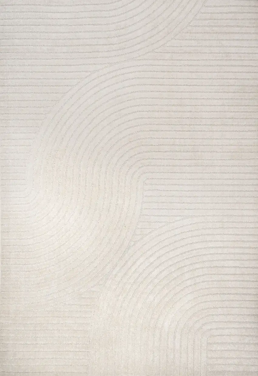 Ivory And Cream Striped Indoor Outdoor Area Rug Photo 2