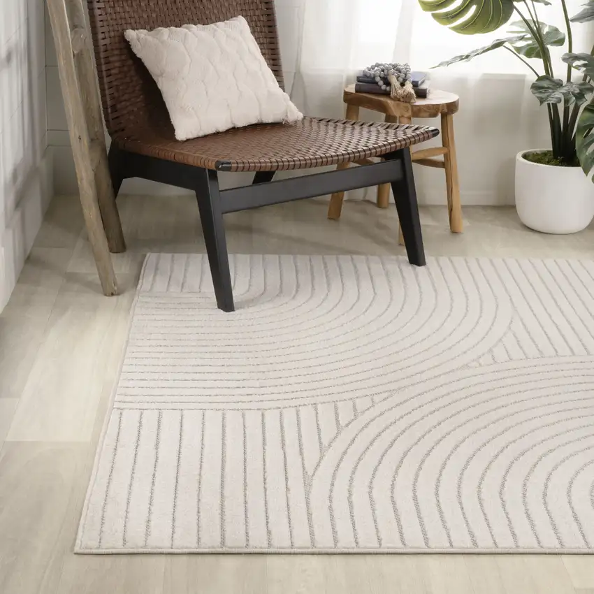 Ivory And Cream Striped Indoor Outdoor Area Rug Photo 5