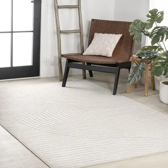 Ivory And Cream Striped Indoor Outdoor Area Rug Photo 8
