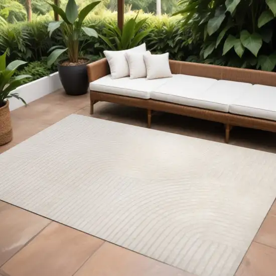Ivory And Cream Striped Indoor Outdoor Area Rug Photo 1