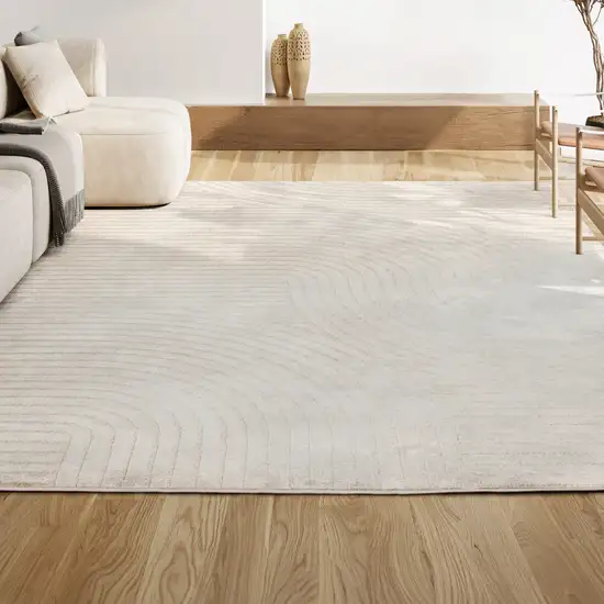 Ivory And Cream Striped Indoor Outdoor Area Rug Photo 4