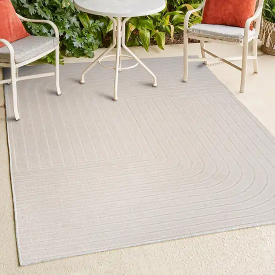 Ivory And Cream Striped Indoor Outdoor Area Rug Photo 8