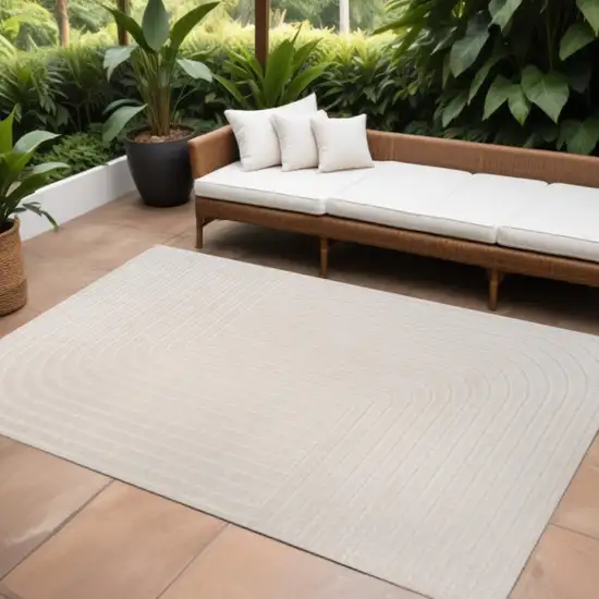 Ivory And Cream Striped Indoor Outdoor Area Rug Photo 1