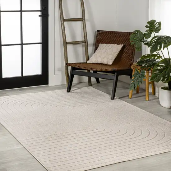 Ivory And Cream Striped Indoor Outdoor Area Rug Photo 8