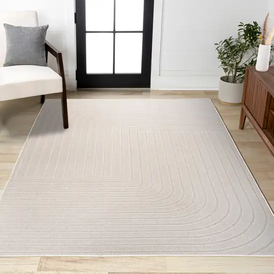 Ivory And Cream Striped Indoor Outdoor Area Rug Photo 6