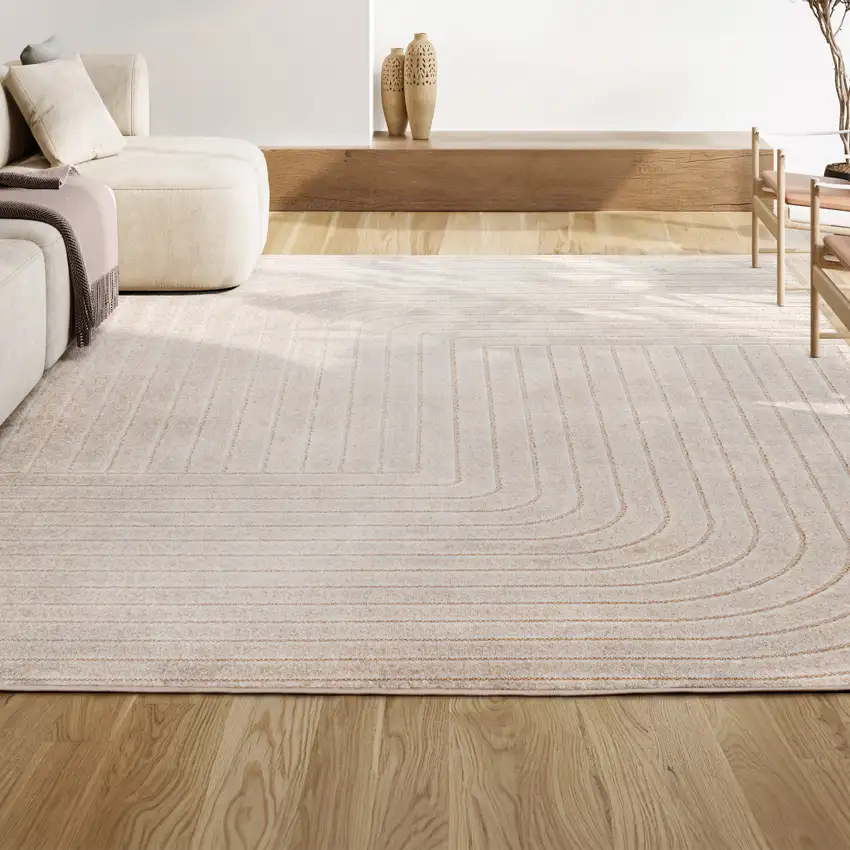 Ivory And Cream Striped Indoor Outdoor Area Rug Photo 3