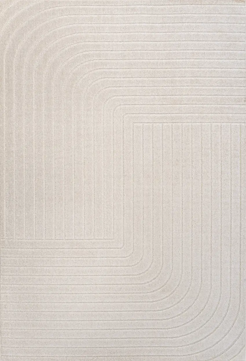 Ivory And Cream Striped Indoor Outdoor Area Rug Photo 1