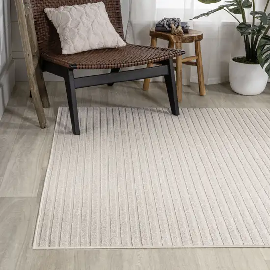 Ivory And Cream Striped Indoor Outdoor Area Rug Photo 7