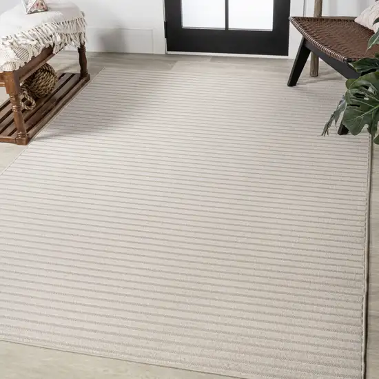Ivory And Cream Striped Indoor Outdoor Area Rug Photo 5