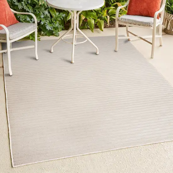 Ivory And Cream Striped Indoor Outdoor Area Rug Photo 9