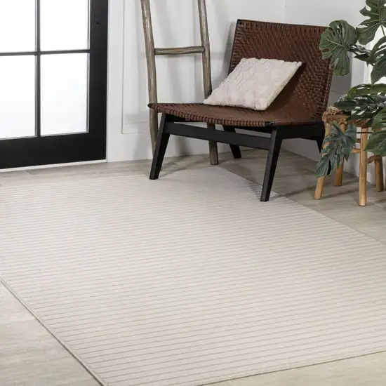 Ivory And Cream Striped Indoor Outdoor Area Rug Photo 9