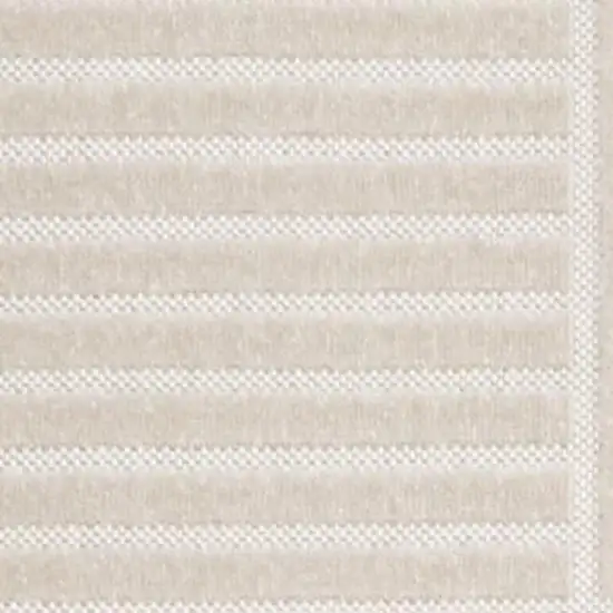 Ivory And Cream Striped Indoor Outdoor Area Rug Photo 2