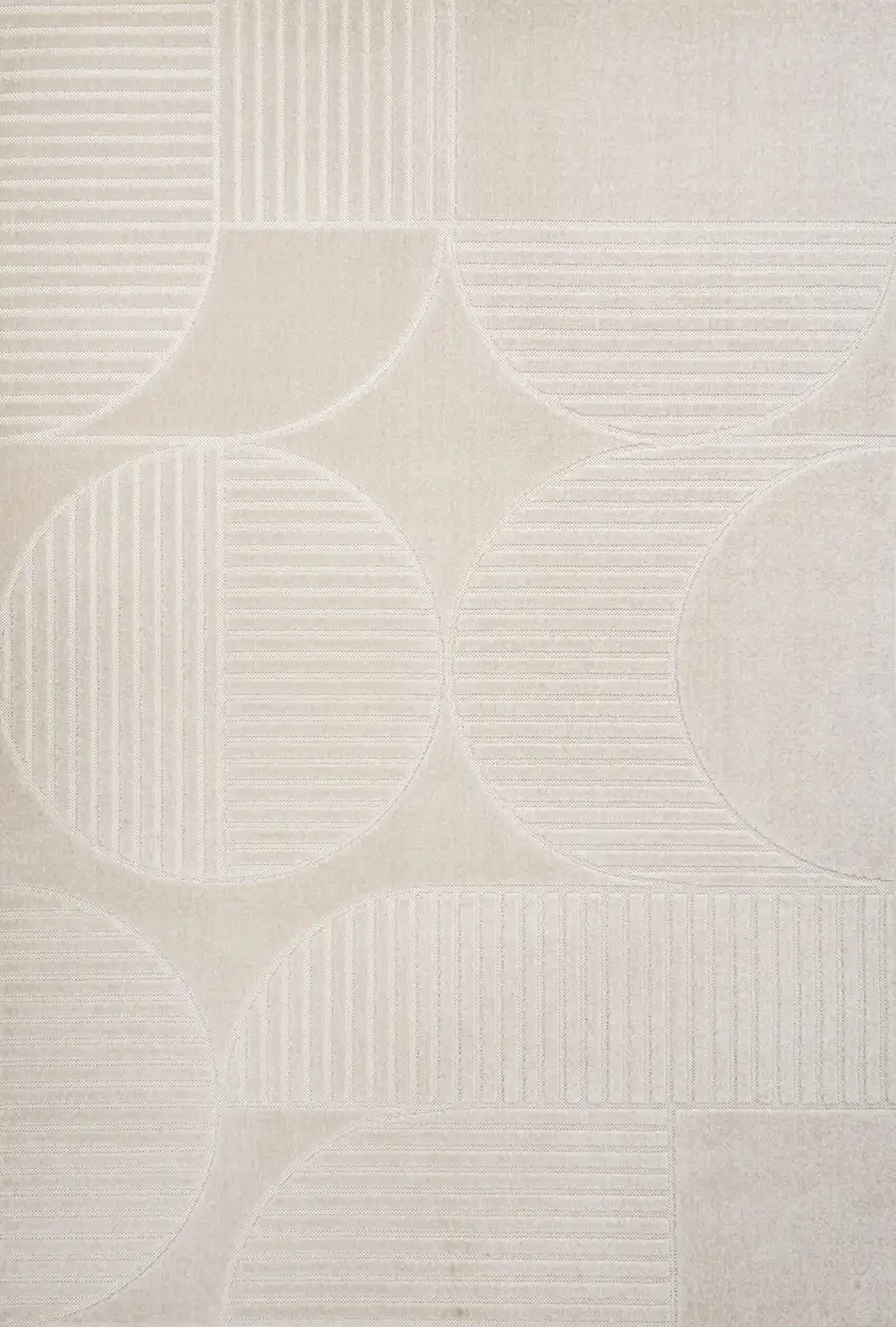 Ivory And Cream Striped Indoor Outdoor Area Rug Photo 1
