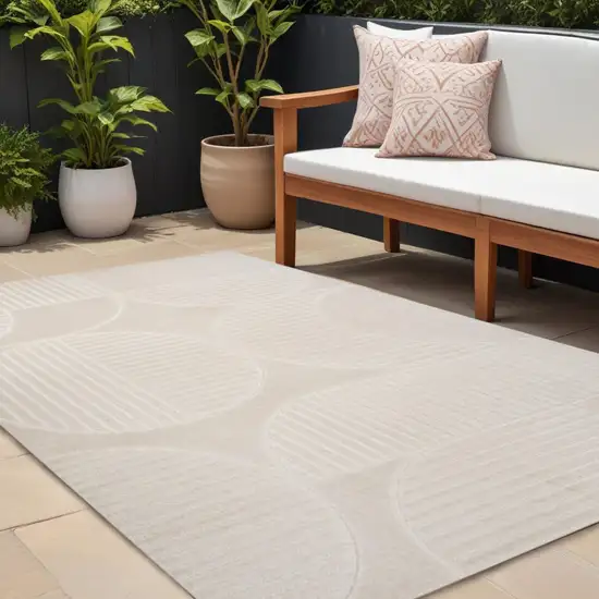 Ivory And Cream Striped Indoor Outdoor Area Rug Photo 1