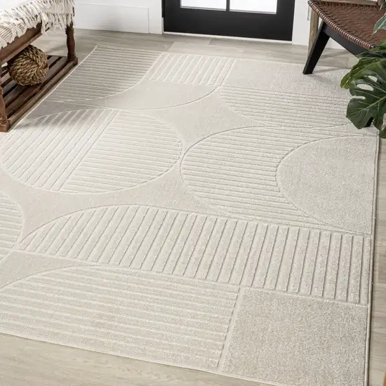 Ivory And Cream Striped Indoor Outdoor Area Rug Photo 6
