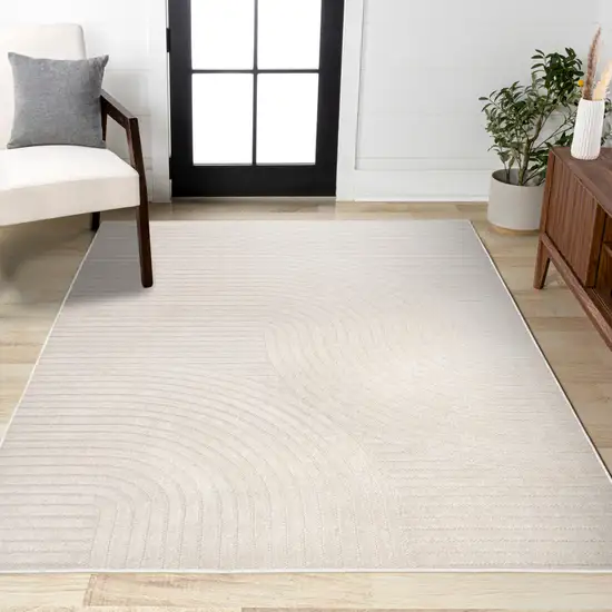 Ivory And Cream Striped Indoor Outdoor Area Rug Photo 6