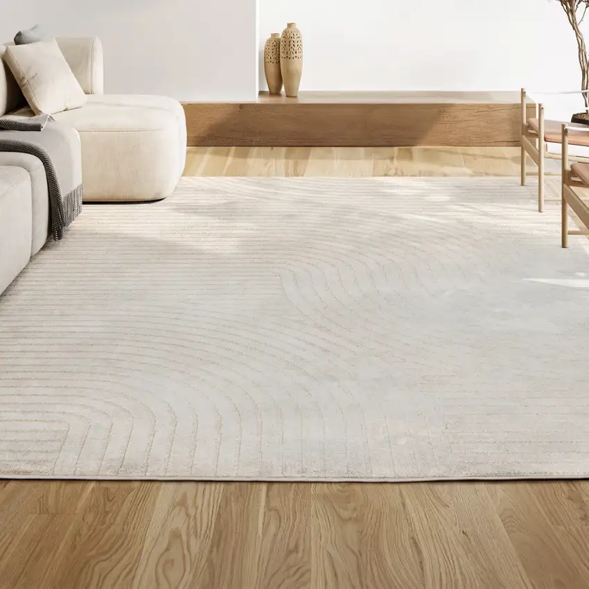 Ivory And Cream Striped Indoor Outdoor Area Rug Photo 3