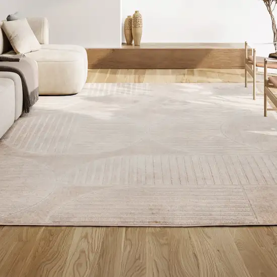 Ivory And Cream Striped Indoor Outdoor Area Rug Photo 5