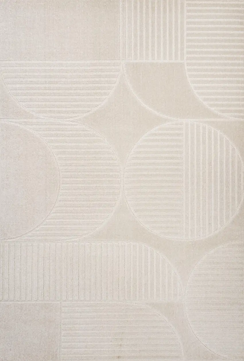 Ivory And Cream Striped Indoor Outdoor Area Rug Photo 3