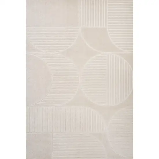 Ivory And Cream Striped Indoor Outdoor Area Rug Photo 3