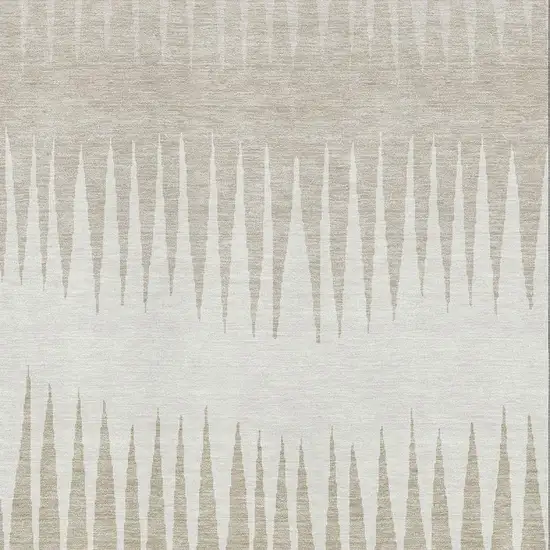 Ivory And Cream Striped Washable Area Rug With UV Protection Photo 4