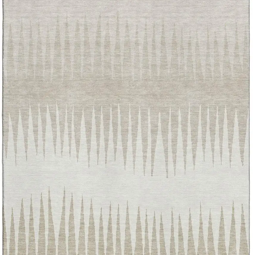 Ivory And Cream Striped Washable Area Rug With UV Protection Photo 5