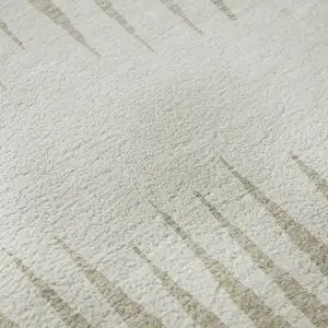 Photo of Ivory And Cream Striped Washable Area Rug With UV Protection