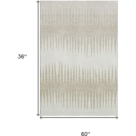 Ivory And Cream Striped Washable Area Rug With UV Protection Photo 3