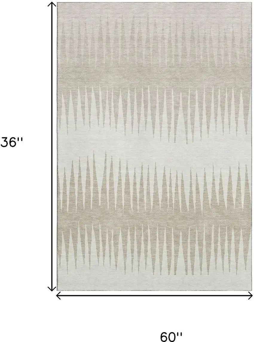 Ivory And Cream Striped Washable Area Rug With UV Protection Photo 3