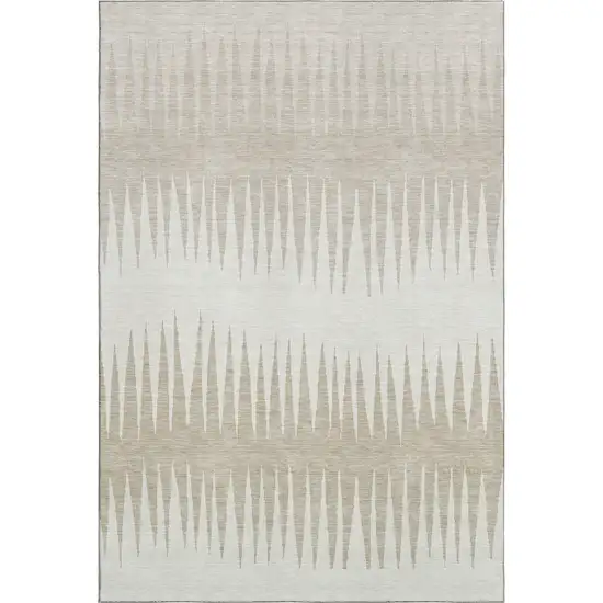 Ivory And Cream Striped Washable Area Rug With UV Protection Photo 6