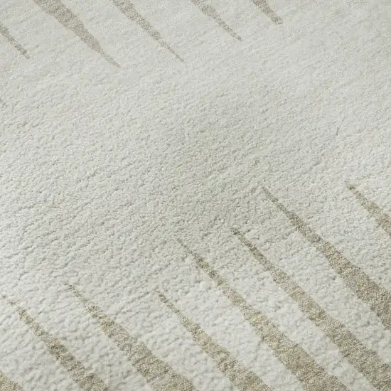 Ivory And Cream Striped Washable Area Rug With UV Protection Photo 1