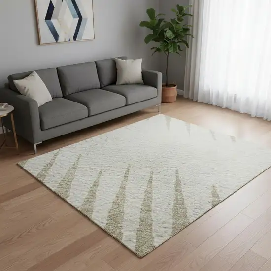 Ivory And Cream Striped Washable Area Rug With UV Protection Photo 2
