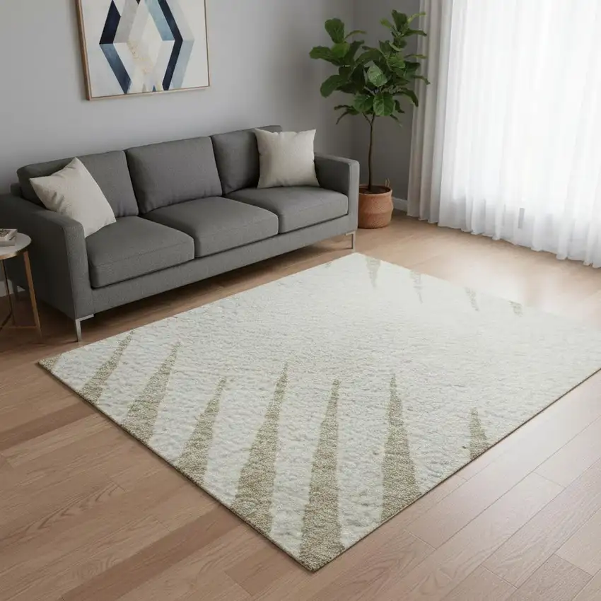 Ivory And Cream Striped Washable Area Rug With UV Protection Photo 2
