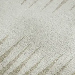 Photo of Ivory And Cream Striped Washable Area Rug With UV Protection