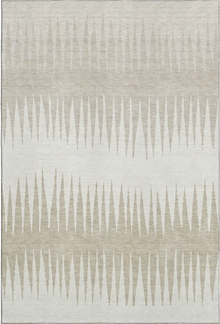 Ivory And Cream Striped Washable Area Rug With UV Protection Photo 5