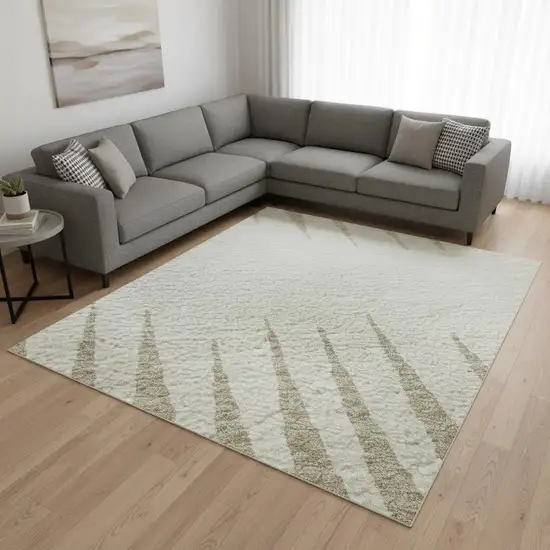 Ivory And Cream Striped Washable Area Rug With UV Protection Photo 2