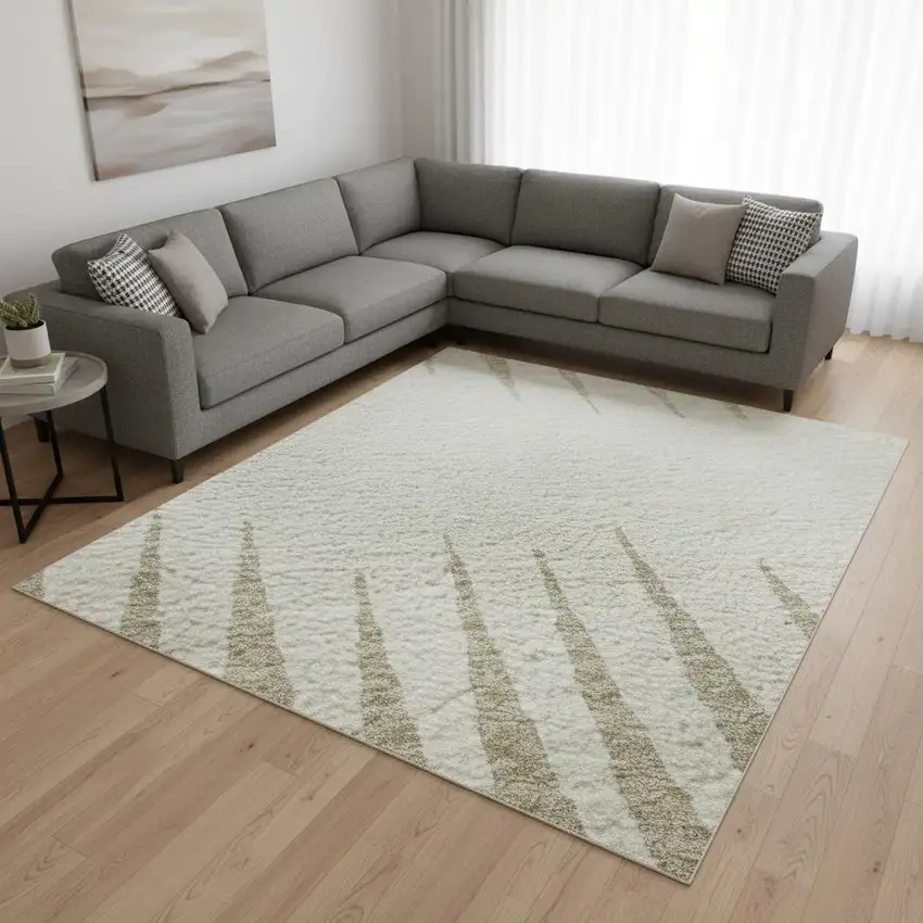 Ivory And Cream Striped Washable Area Rug With UV Protection Photo 2